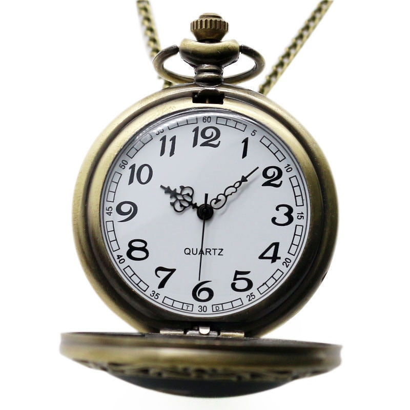 Purple flower four sly heads retro pocket watch