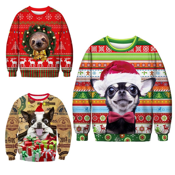 Ugly Christmas Sweater with 3D Dog Prints