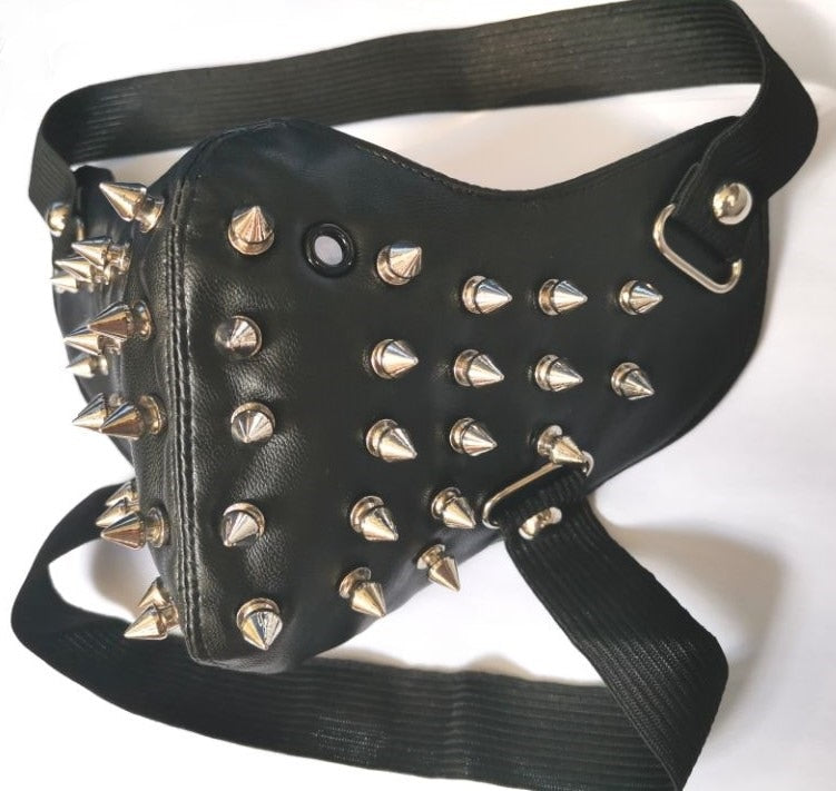 Rivet Black PU Leather Mask