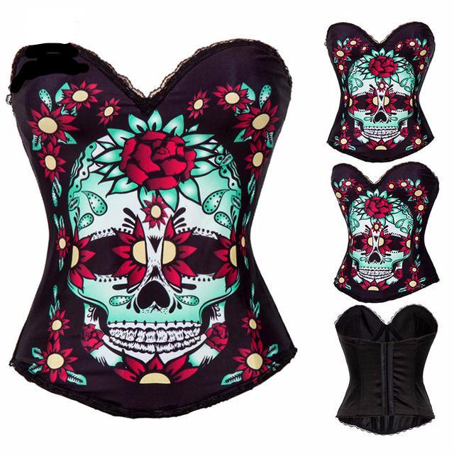 Skull&Floral Print Corset