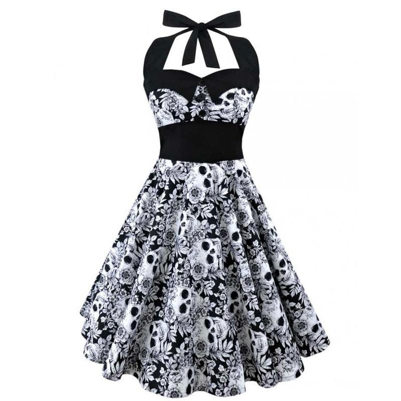 Vintage Style Skull Halter Dress