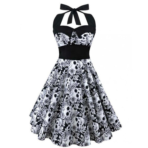 Vintage Style Skull Halter Dress