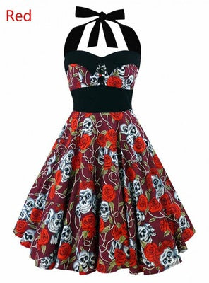 Vintage Style Skull Halter Dress