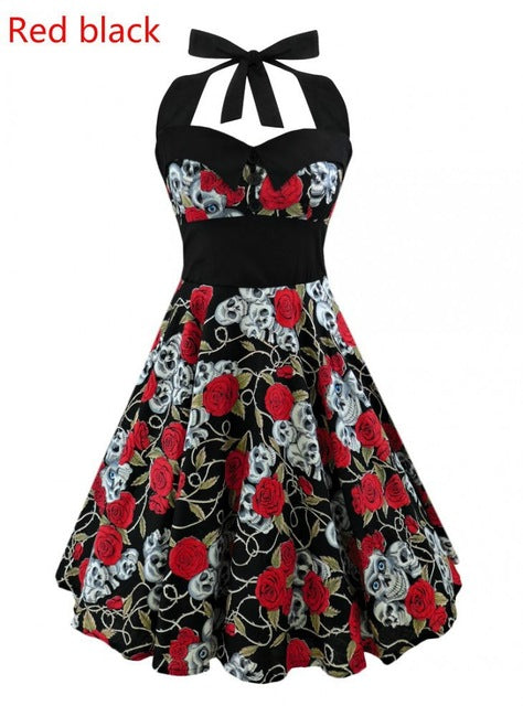 Vintage Style Skull Halter Dress - AppleMango Hive Vintage Style Skull Halter Dress - AppleMango Hive