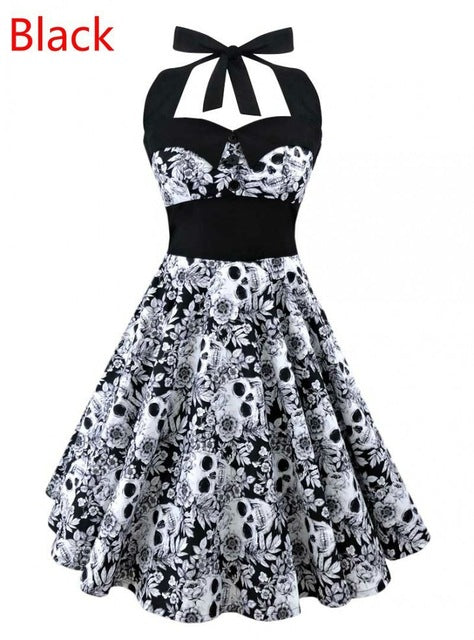 skull halter dress Sugar Skull Halter Dress Day of the Dead Tequila Black Size 6 Folkloric Fashion Mexico Stage Wear Rocker Up-cycled Fashion Its Me Designs