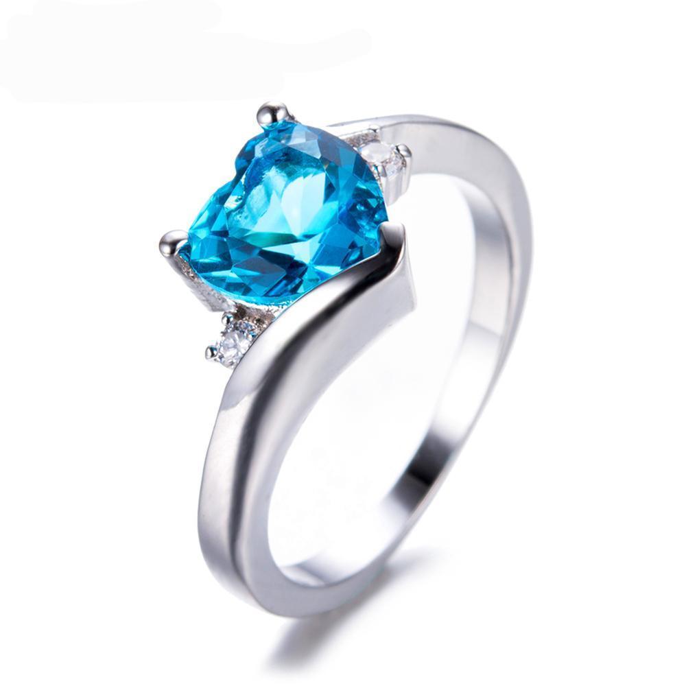 March Aquamarine Light Blue Heart Rings