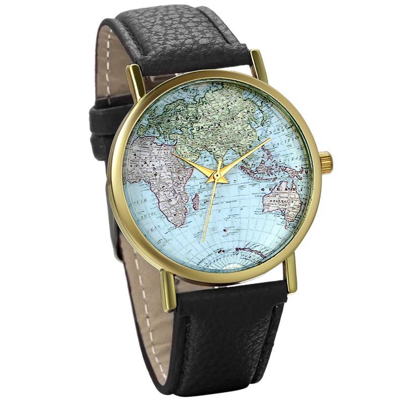 Leather World Map Watches for Women
