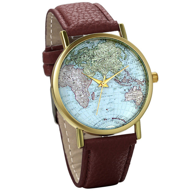 Leather World Map Watches for Women