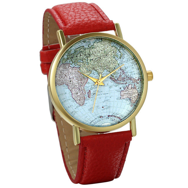 Leather World Map Watches for Women