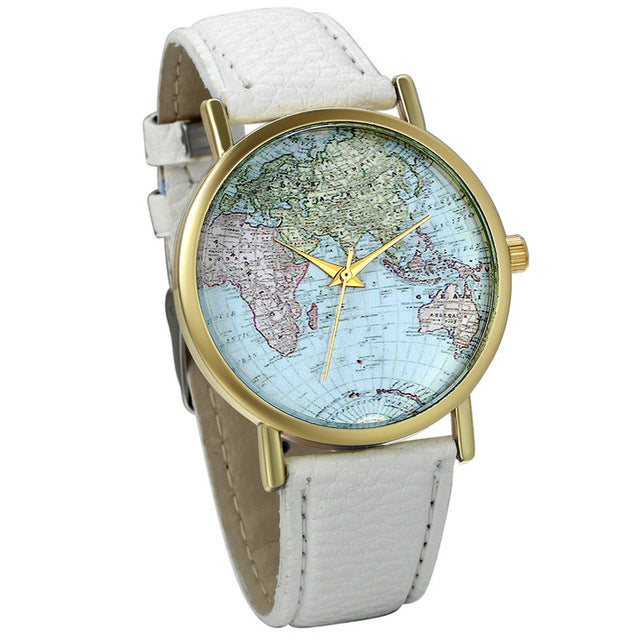 Leather World Map Watches for Women