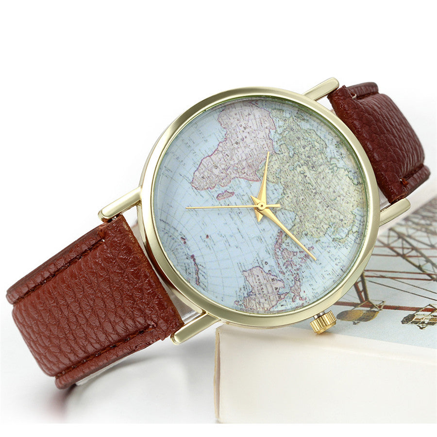 Leather World Map Watches for Women