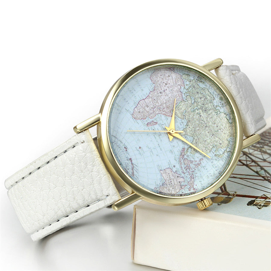 Leather World Map Watches for Women