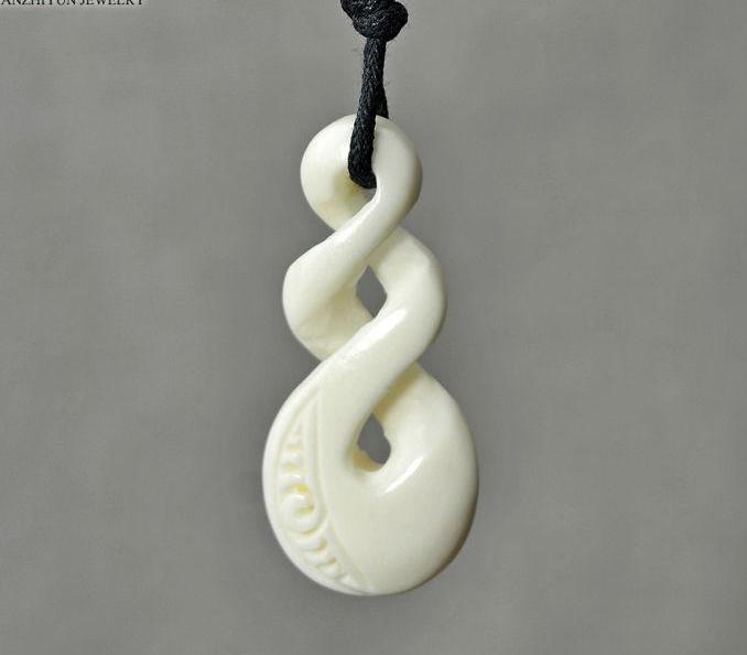 New Zealand Maori Handmade Carved Bone Infinity Necklace