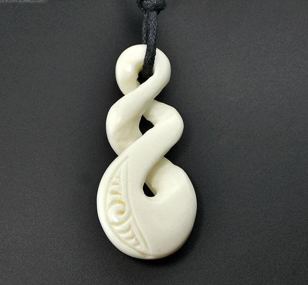 New Zealand Maori Handmade Carved Bone Infinity Necklace