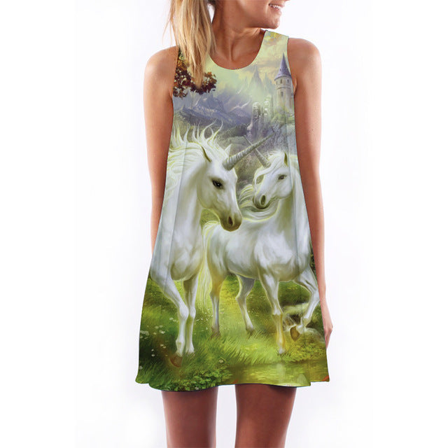 Unicorn Printed Sleeveless Dress