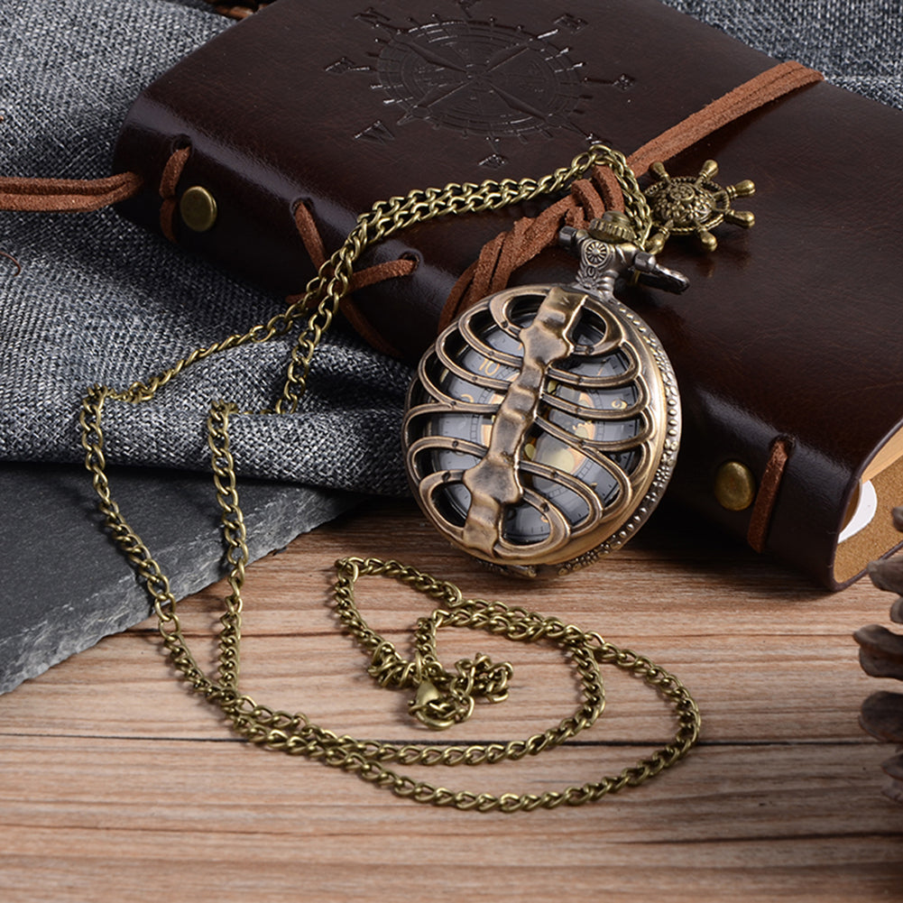 Spine Ribs Hollow Quartz Pocket Watch