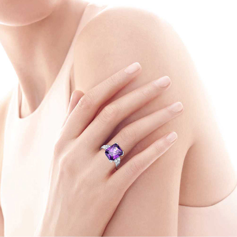 Feb Amethyst Square Rings for Ladies