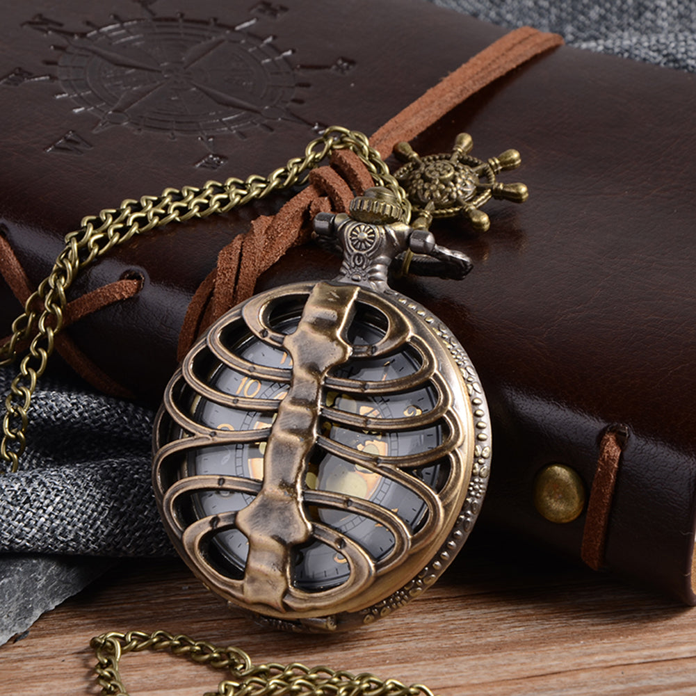 Spine Ribs Hollow Quartz Pocket Watch