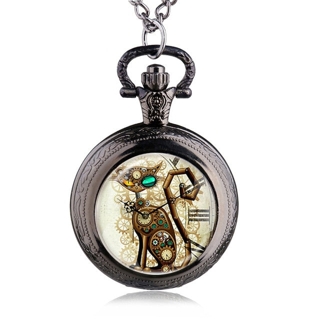 Steampunk Cat Locket Pocket Watch