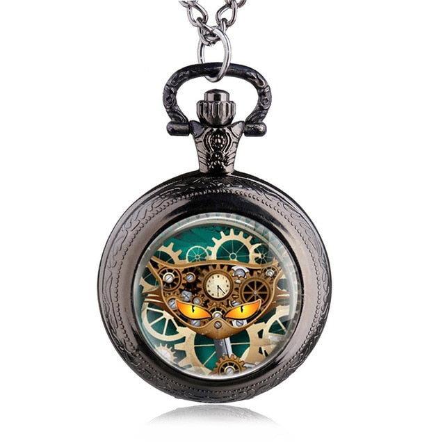 Steampunk Cat Locket Pocket Watch