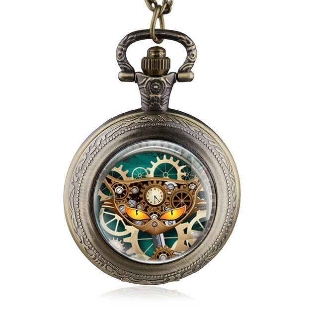 Steampunk Cat Locket Pocket Watch
