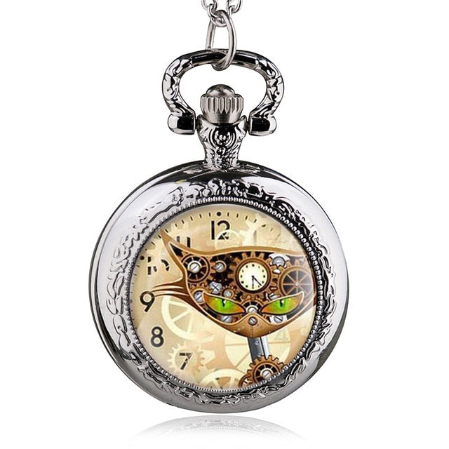 Steampunk Cat Locket Pocket Watch