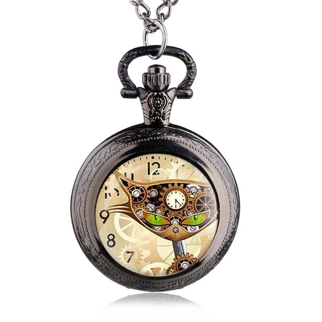 Steampunk Cat Locket Pocket Watch