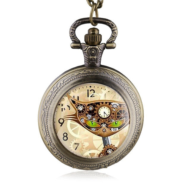 Steampunk Cat Locket Pocket Watch