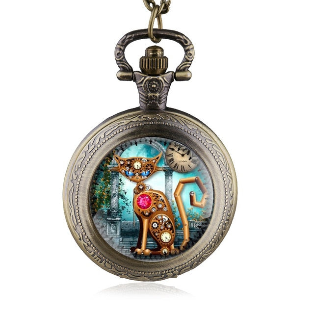 Steampunk Cat Locket Pocket Watch