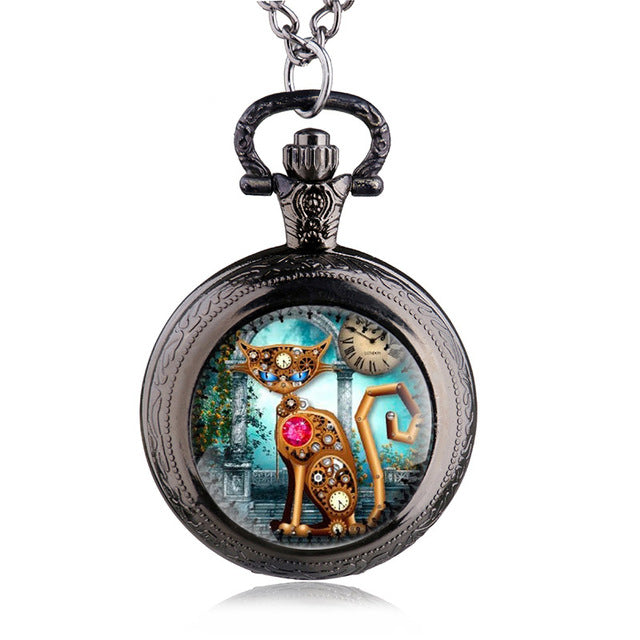 Steampunk Cat Locket Pocket Watch