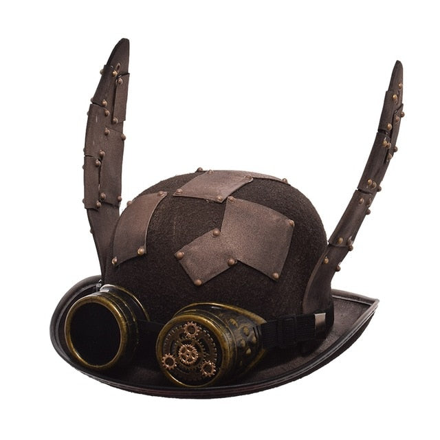 steampunk retro head wear with rabbit ears and goggles
