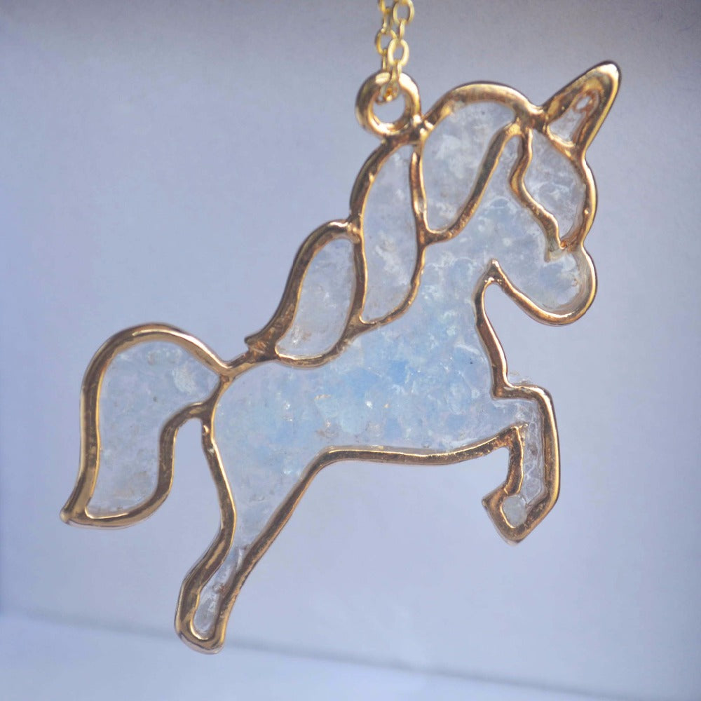 Unicorn Pegasus Blue Glow In The Dark Statement Necklace