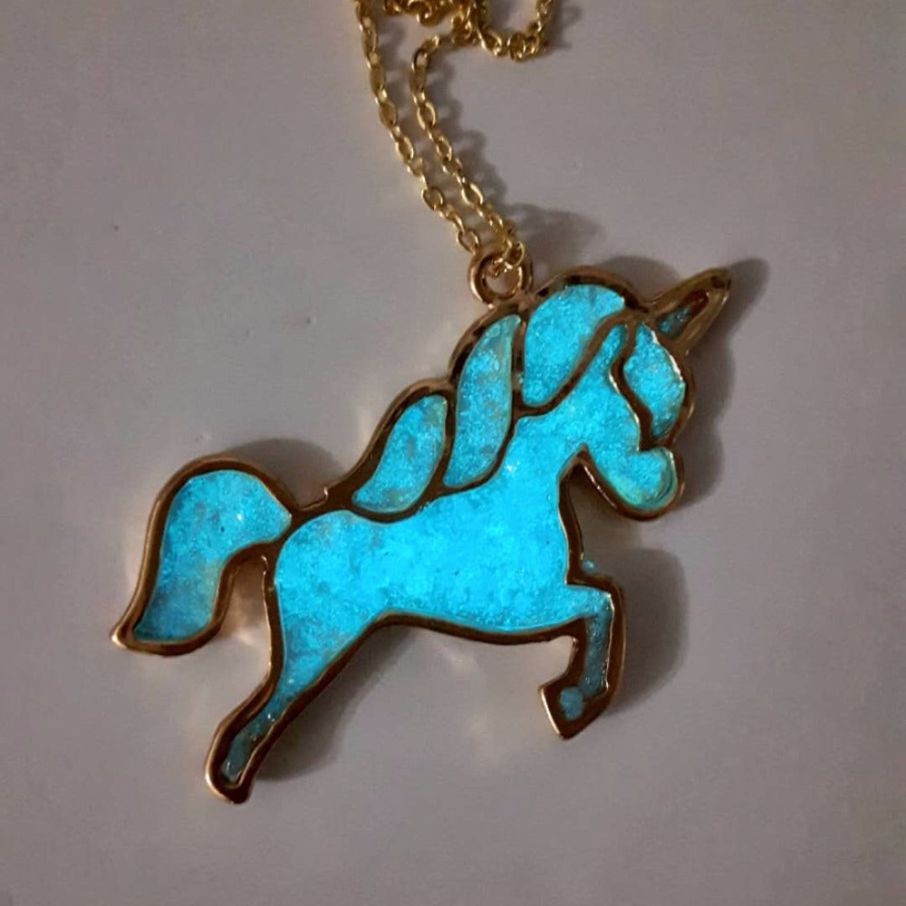 Unicorn Pegasus Blue Glow In The Dark Statement Necklace