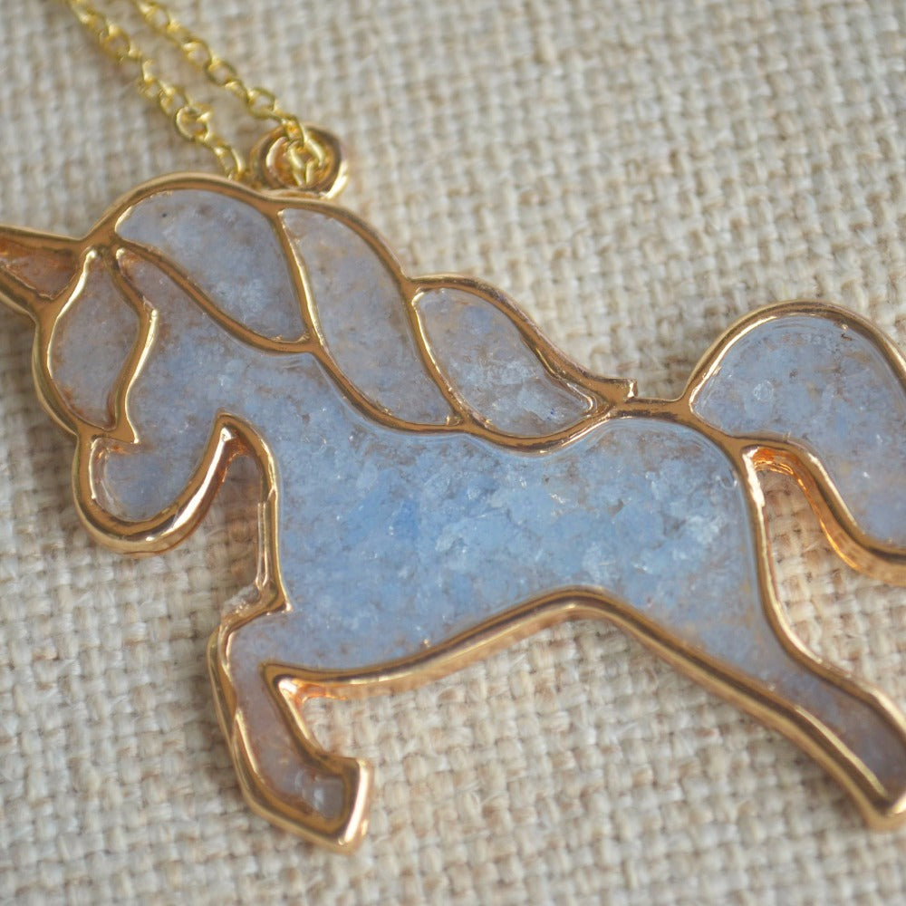 Unicorn Pegasus Blue Glow In The Dark Statement Necklace