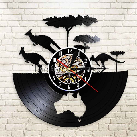 Kangaroo Gramophone Record Clocks Australia Map
