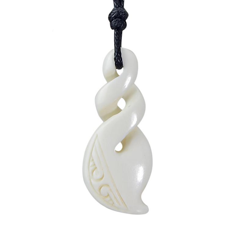 New Zealand Maori Handmade Carved Bone Infinity Necklace