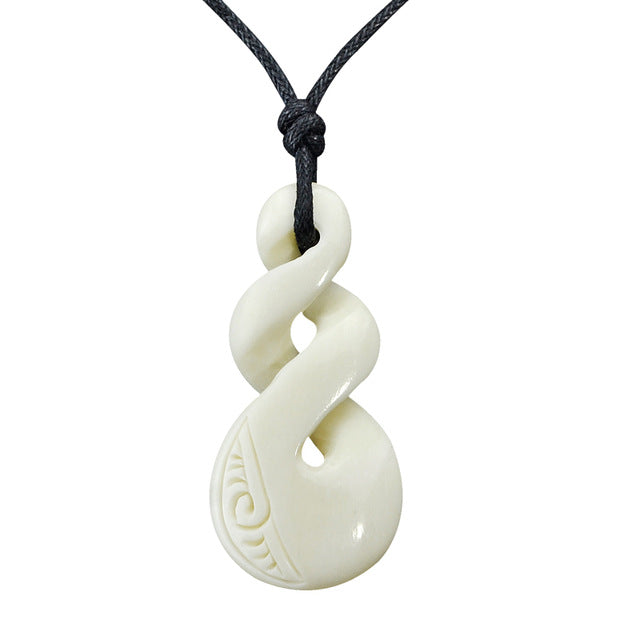 New Zealand Maori Handmade Carved Bone Infinity Necklace